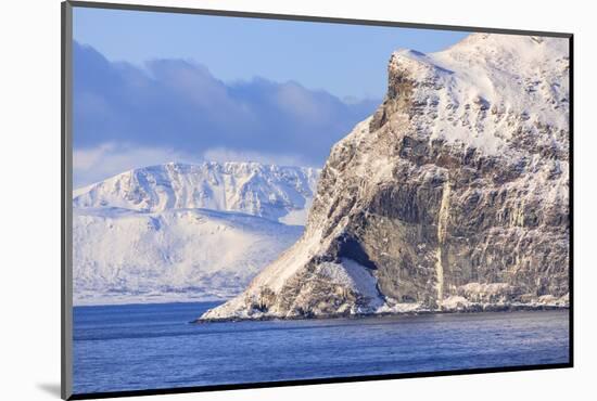 Spectacular snow covered mountains in winter, Troms islands, from the Norwegian Sea-Eleanor Scriven-Mounted Photographic Print