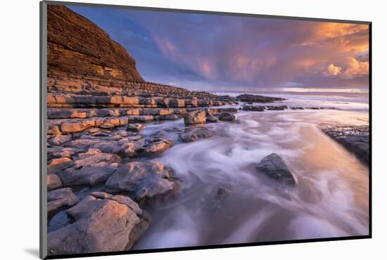 Spectacular sunset over Nash Point on the Glamorgan Heritage Coast, South Wales, UK. Winter (Februa-Adam Burton-Mounted Photographic Print