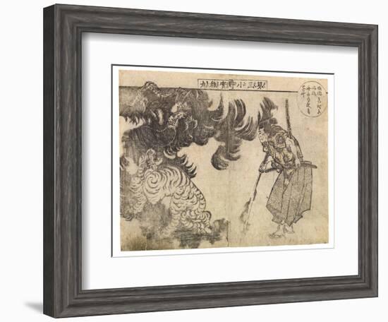 Spectator Watching a Tiger Being Attacked by a Dragon, Probably 1910s-Katsushika Hokusai-Framed Giclee Print