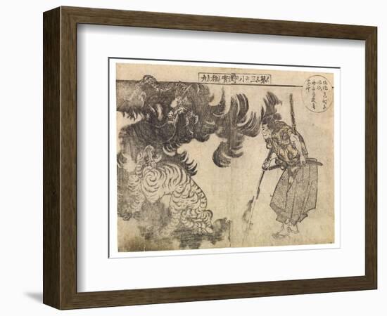 Spectator Watching a Tiger Being Attacked by a Dragon, Probably 1910s-Katsushika Hokusai-Framed Giclee Print