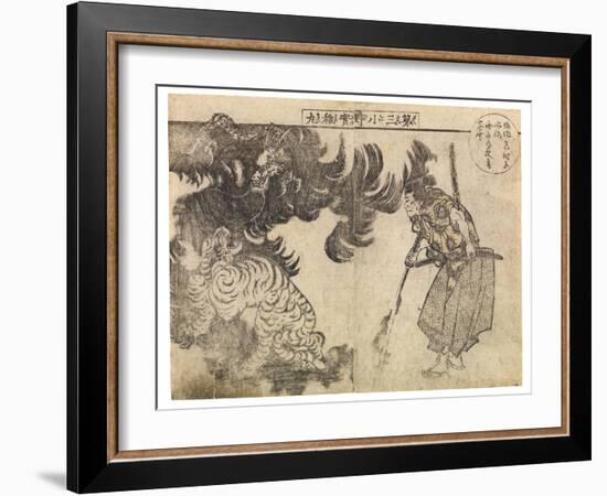 Spectator Watching a Tiger Being Attacked by a Dragon, Probably 1910s-Katsushika Hokusai-Framed Giclee Print