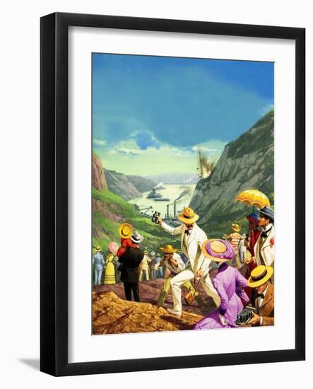 Spectators Admiring the Panama Canal-Severino Baraldi-Framed Giclee Print