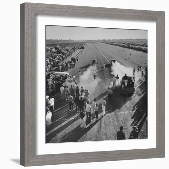 Spectators and Hot Rodders from the Nat. Hot Rod Assoc. at Drag Race on Quarter Mile Strip-Ralph Crane-Framed Photographic Print