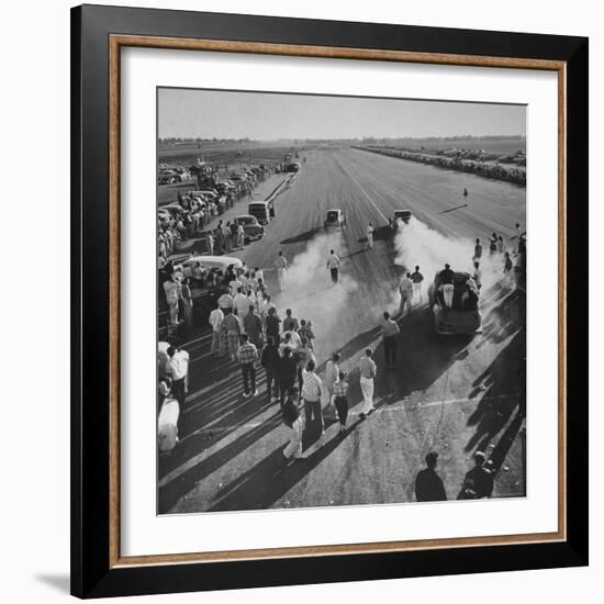 Spectators and Hot Rodders from the Nat. Hot Rod Assoc. at Drag Race on Quarter Mile Strip-Ralph Crane-Framed Photographic Print