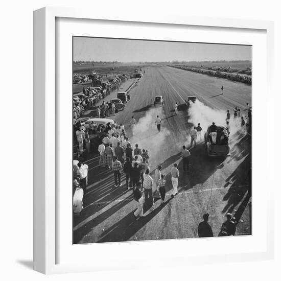 Spectators and Hot Rodders from the Nat. Hot Rod Assoc. at Drag Race on Quarter Mile Strip-Ralph Crane-Framed Photographic Print