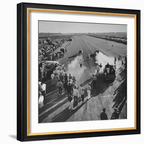 Spectators and Hot Rodders from the Nat. Hot Rod Assoc. at Drag Race on Quarter Mile Strip-Ralph Crane-Framed Photographic Print
