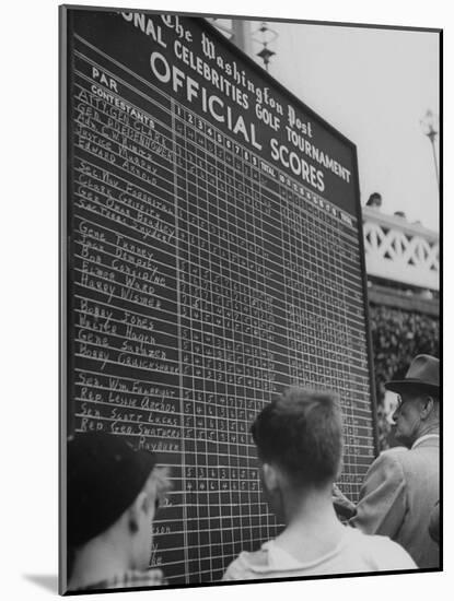 Spectators Checking the Official Score Board in the Golf Tournament-null-Mounted Photographic Print