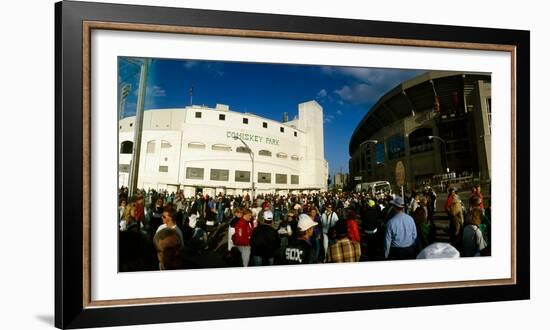 Spectators in front of a baseball stadium, the last day of old Comiskey Park and U.S. Cellular F...-null-Framed Photographic Print