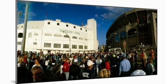 Spectators in front of a baseball stadium, the last day of old Comiskey Park and U.S. Cellular F...-null-Mounted Photographic Print