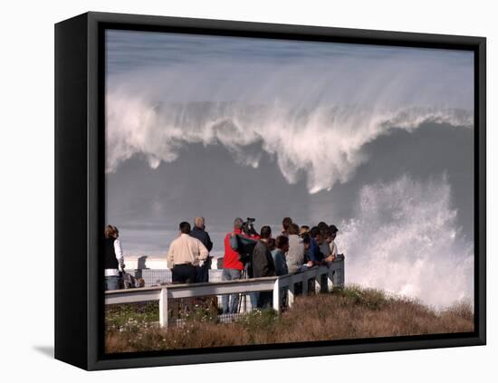 Spectators Line the Bluff at La Jolla Cove to Get a Good Look at the Large Surf in San Diego-null-Framed Premier Image Canvas