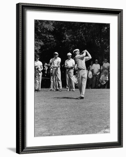 Spectators Watching Ben Hogan, Drive a Ball, at the National Open Golf Tournament-null-Framed Premium Photographic Print