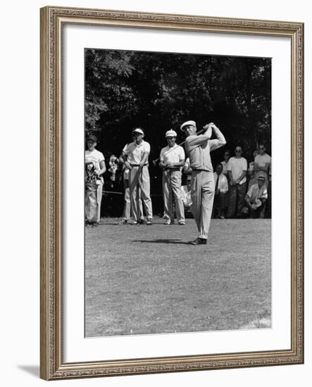 Spectators Watching Ben Hogan, Drive a Ball, at the National Open Golf Tournament-null-Framed Premium Photographic Print