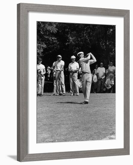 Spectators Watching Ben Hogan, Drive a Ball, at the National Open Golf Tournament-null-Framed Premium Photographic Print