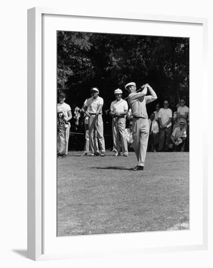 Spectators Watching Ben Hogan, Drive a Ball, at the National Open Golf Tournament-null-Framed Premium Photographic Print