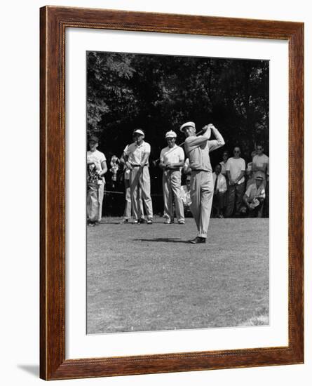 Spectators Watching Ben Hogan, Drive a Ball, at the National Open Golf Tournament-null-Framed Premium Photographic Print