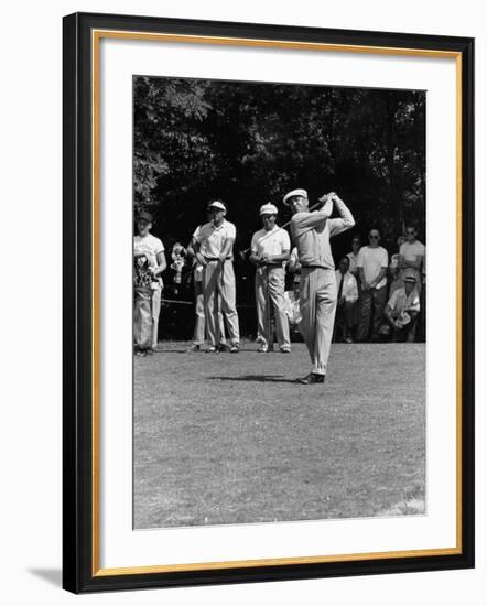 Spectators Watching Ben Hogan, Drive a Ball, at the National Open Golf Tournament--Framed Premium Photographic Print