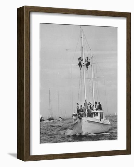 Spectators Watching the America's Cup on a Sailing Boat-Peter Stackpole-Framed Photographic Print