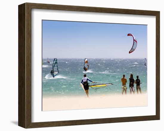 Spectators Watching Windsurfing in High Levante Winds in the Strait of Gibraltar, Valdevaqueros, Ta-Giles Bracher-Framed Photographic Print