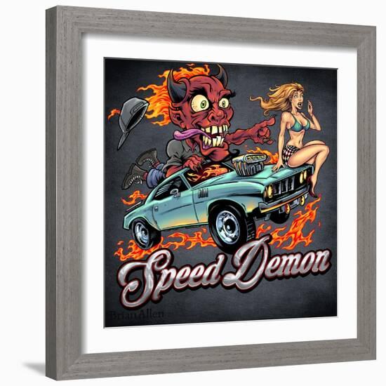 Speed Demon Flaming Hot Rod-FlyLand Designs-Framed Giclee Print