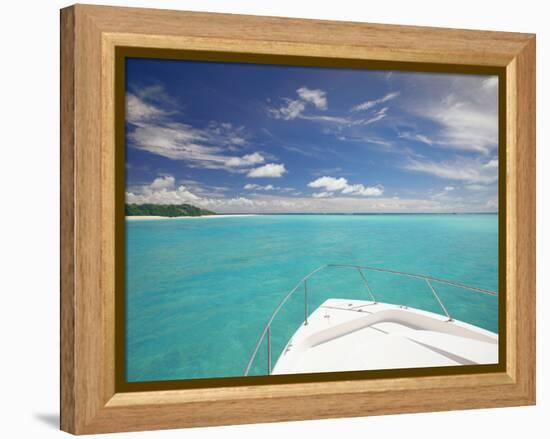 Speedboat Arriving in Tropical Beach, Maldives, Indian Ocean, Asia-Sakis Papadopoulos-Framed Premier Image Canvas