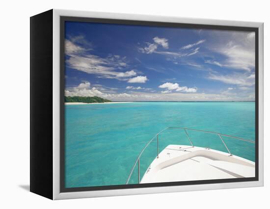 Speedboat Arriving in Tropical Beach, Maldives, Indian Ocean, Asia-Sakis Papadopoulos-Framed Premier Image Canvas