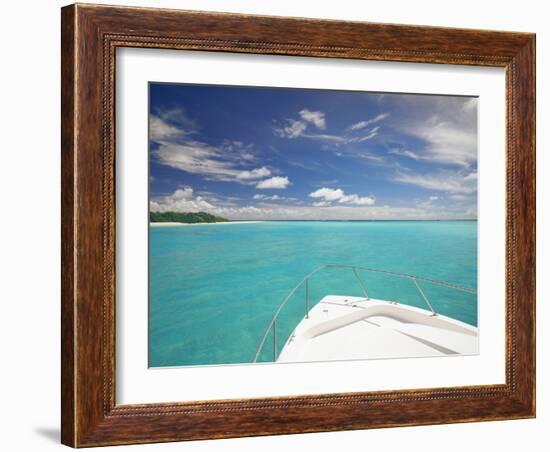 Speedboat Arriving in Tropical Beach, Maldives, Indian Ocean, Asia-Sakis Papadopoulos-Framed Photographic Print