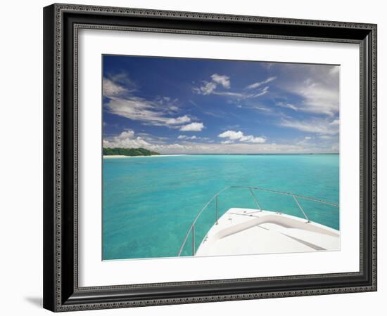 Speedboat Arriving in Tropical Beach, Maldives, Indian Ocean, Asia-Sakis Papadopoulos-Framed Photographic Print