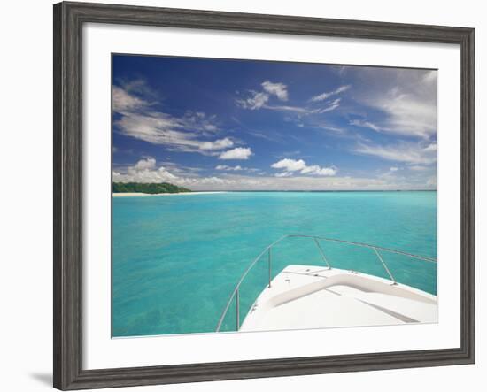 Speedboat Arriving in Tropical Beach, Maldives, Indian Ocean, Asia-Sakis Papadopoulos-Framed Photographic Print