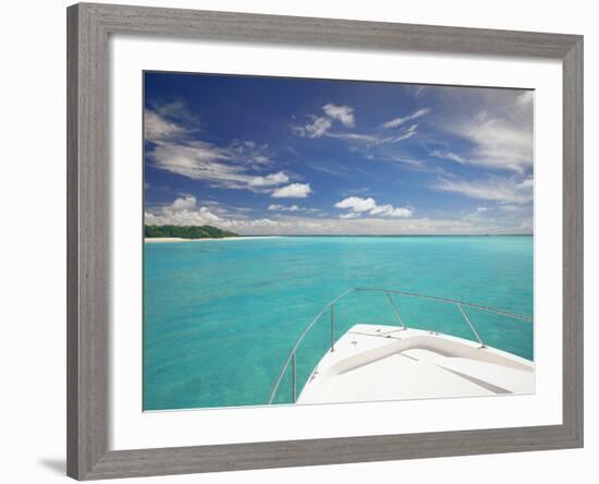 Speedboat Arriving in Tropical Beach, Maldives, Indian Ocean, Asia-Sakis Papadopoulos-Framed Photographic Print