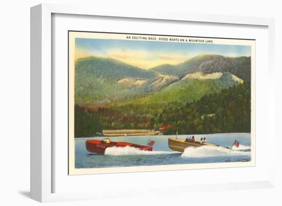 Speedboat Racing on Mountain Lake-null-Framed Art Print