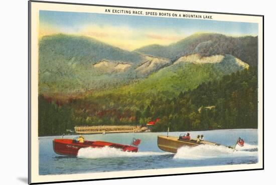 Speedboat Racing on Mountain Lake-null-Mounted Art Print