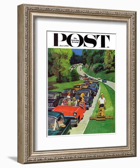 "Speeder on the Median," Saturday Evening Post Cover, June 2, 1962-Richard Sargent-Framed Giclee Print