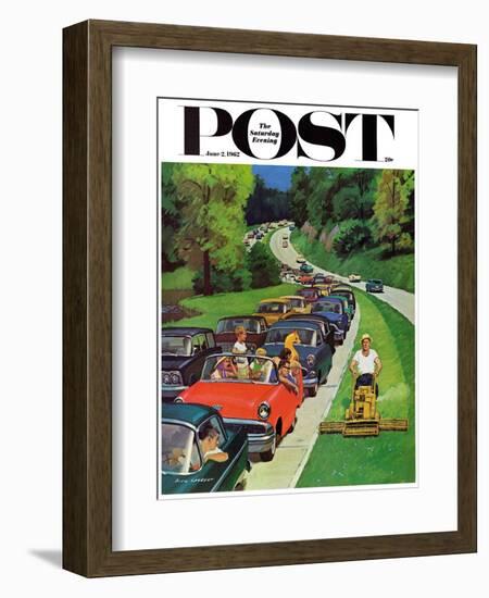 "Speeder on the Median," Saturday Evening Post Cover, June 2, 1962-Richard Sargent-Framed Giclee Print