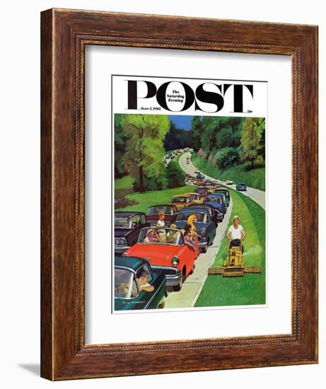 "Speeder on the Median," Saturday Evening Post Cover, June 2, 1962-Richard Sargent-Framed Giclee Print