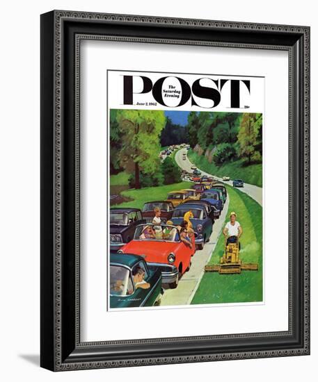 "Speeder on the Median," Saturday Evening Post Cover, June 2, 1962-Richard Sargent-Framed Giclee Print