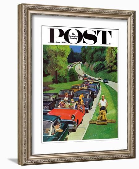 "Speeder on the Median," Saturday Evening Post Cover, June 2, 1962-Richard Sargent-Framed Giclee Print