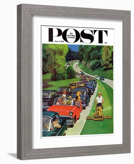 "Speeder on the Median," Saturday Evening Post Cover, June 2, 1962-Richard Sargent-Framed Giclee Print