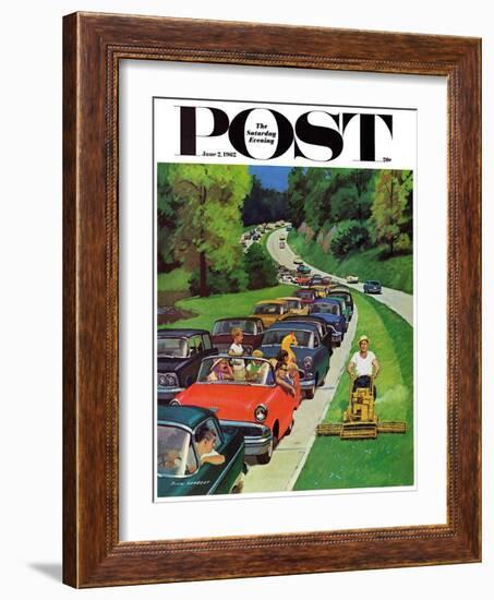 "Speeder on the Median," Saturday Evening Post Cover, June 2, 1962-Richard Sargent-Framed Giclee Print