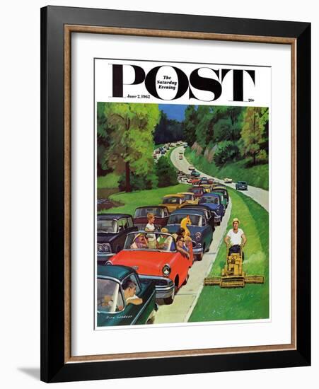 "Speeder on the Median," Saturday Evening Post Cover, June 2, 1962-Richard Sargent-Framed Giclee Print