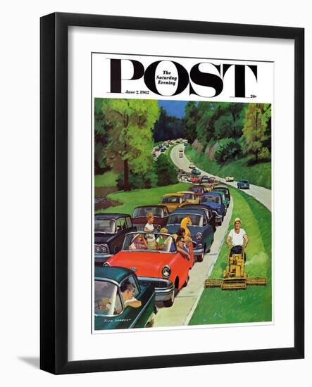 "Speeder on the Median," Saturday Evening Post Cover, June 2, 1962-Richard Sargent-Framed Giclee Print