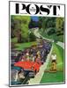 "Speeder on the Median," Saturday Evening Post Cover, June 2, 1962-Richard Sargent-Mounted Giclee Print