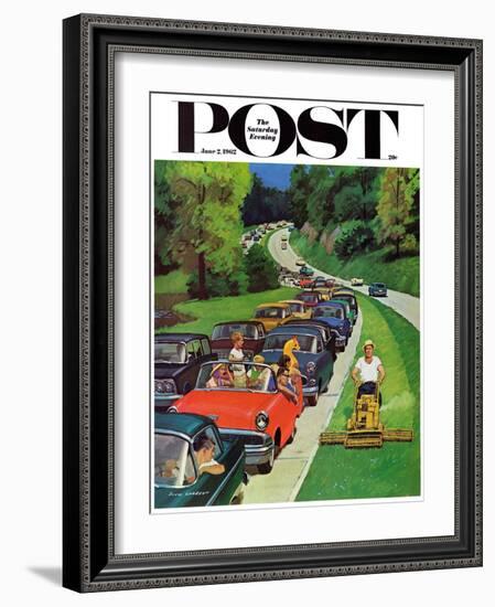 "Speeder on the Median," Saturday Evening Post Cover, June 2, 1962-Richard Sargent-Framed Giclee Print