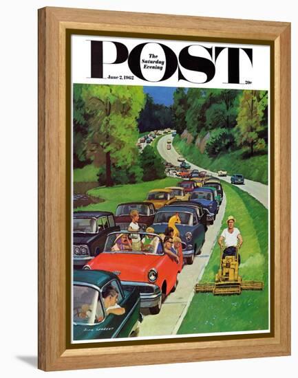 "Speeder on the Median," Saturday Evening Post Cover, June 2, 1962-Richard Sargent-Framed Premier Image Canvas