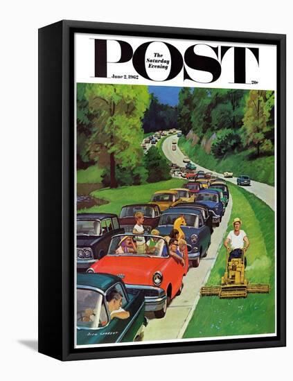 "Speeder on the Median," Saturday Evening Post Cover, June 2, 1962-Richard Sargent-Framed Premier Image Canvas