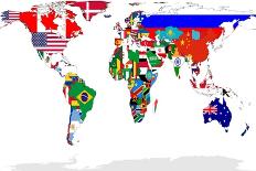 Map Of World With Flags In Relevant Countries, Isolated On White Background-Speedfighter-Art Print