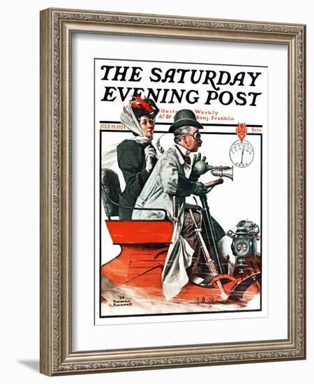 "Speeding Along" Saturday Evening Post Cover, July 19,1924-Norman Rockwell-Framed Giclee Print