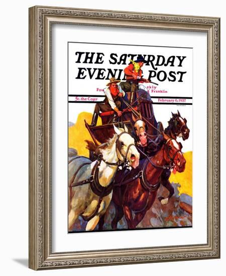 "Speeding Stagecoach," Saturday Evening Post Cover, February 6, 1937-Maurice Bower-Framed Giclee Print