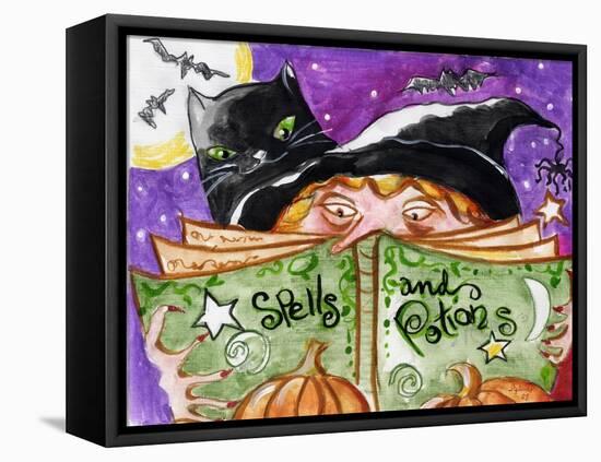 Spells and Potions Halloween Witch & Black Cat Bat-sylvia pimental-Framed Stretched Canvas