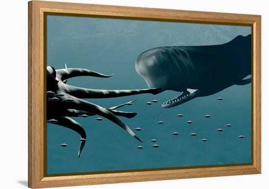 Sperm Whale And Giant Squid-Christian Darkin-Framed Premier Image Canvas