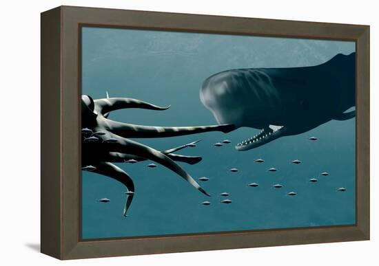 Sperm Whale And Giant Squid-Christian Darkin-Framed Premier Image Canvas